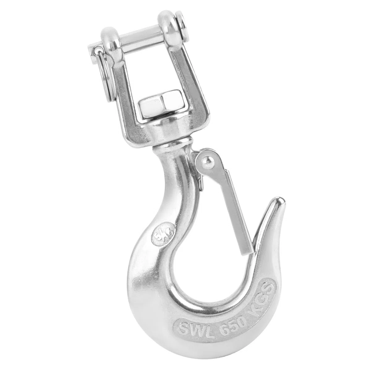 Kran Kettenhaken Lasthaken,Edelstahl34 Drehbarer Hebehaken aus Stahl 65 Kg/1 Kg Drehbarer Hebehaken aus mit Riegel-Rigging-Zubehör für Seilwinde Kran Forstketten(65kg)