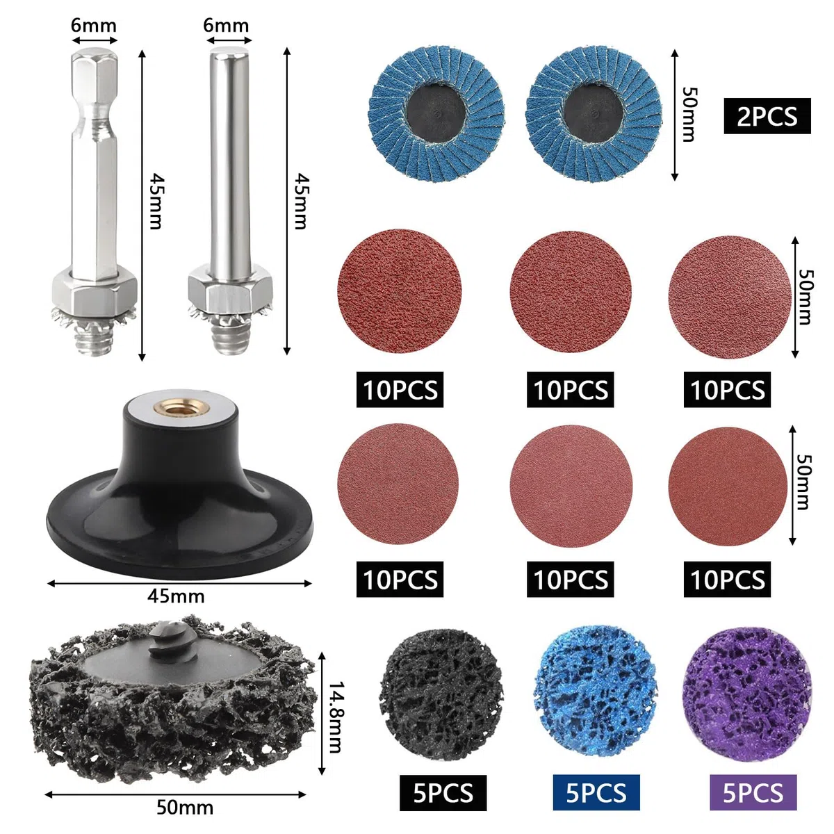 77 Stück Schleifscheiben Set 50mm Scheiben Schnellwechsel Reinigungsscheibe Set mit Metallstange Und Schnelles Wechseln der Palette für Metall Holz Stahl Schleifen Polieren