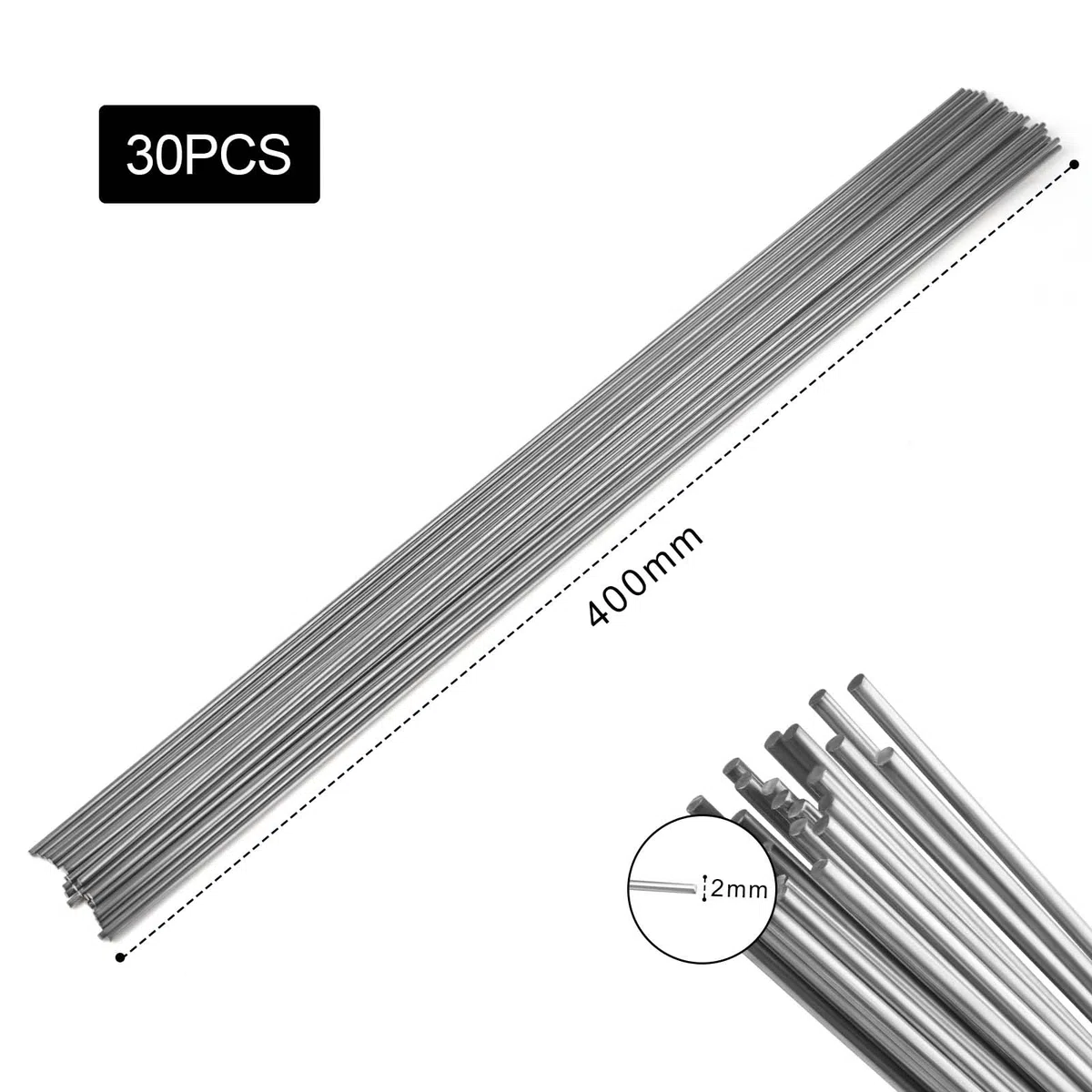 30 Stück Edelstahl Federdraht, Basteln Edelstahldraht, Vollschaftstäbe Edelstahl Draht, Gerader Federdraht für DIY, Modellbau, Angelzubehör und Handwerksprojekte (2mm x 400mm)