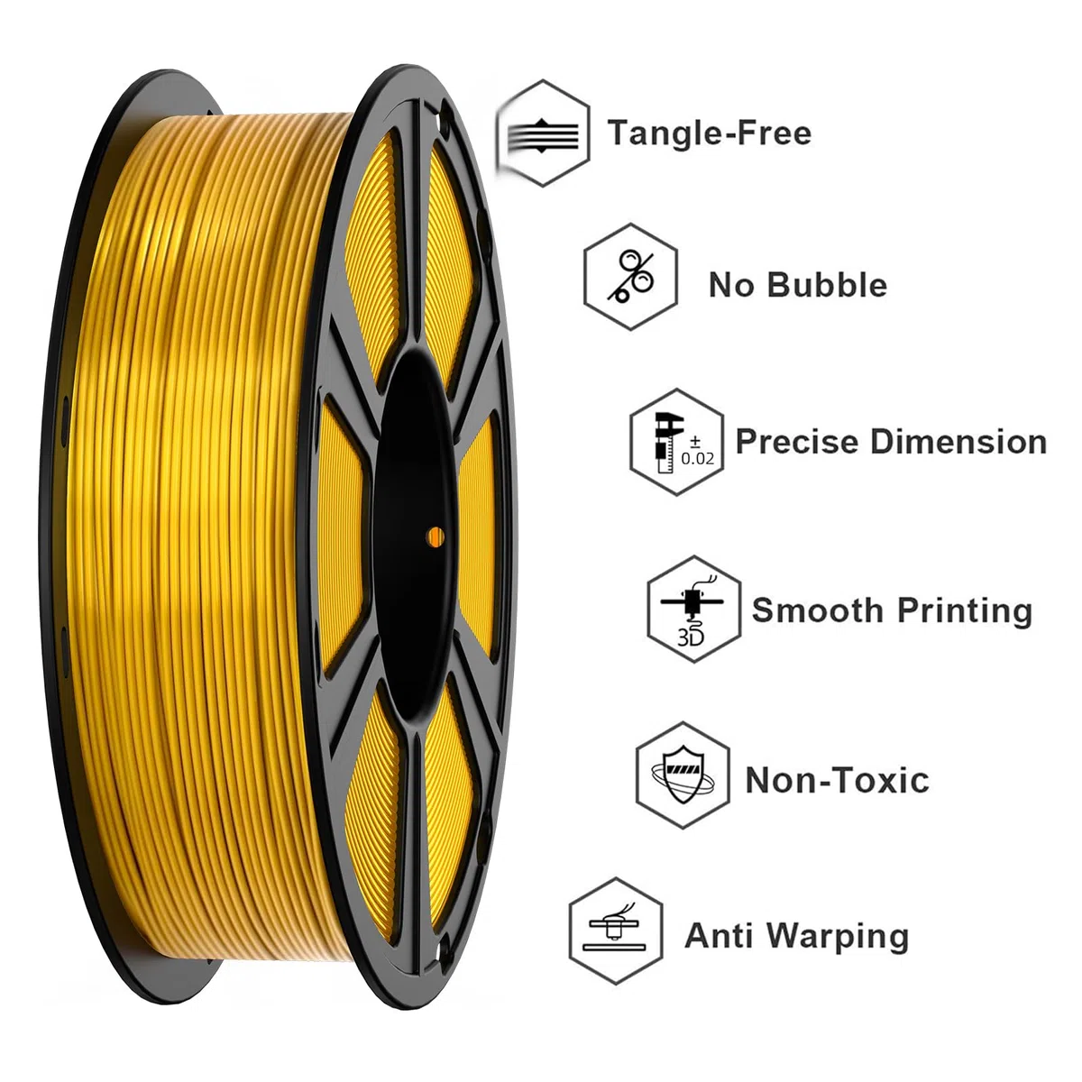 GIANTARM PLA Silk Filament 1.75 mm, 3D Drucker Filament, PLA 1 kg Spule, Durchmessertoleranz bei +/-0.03 mm, Silk Golden
