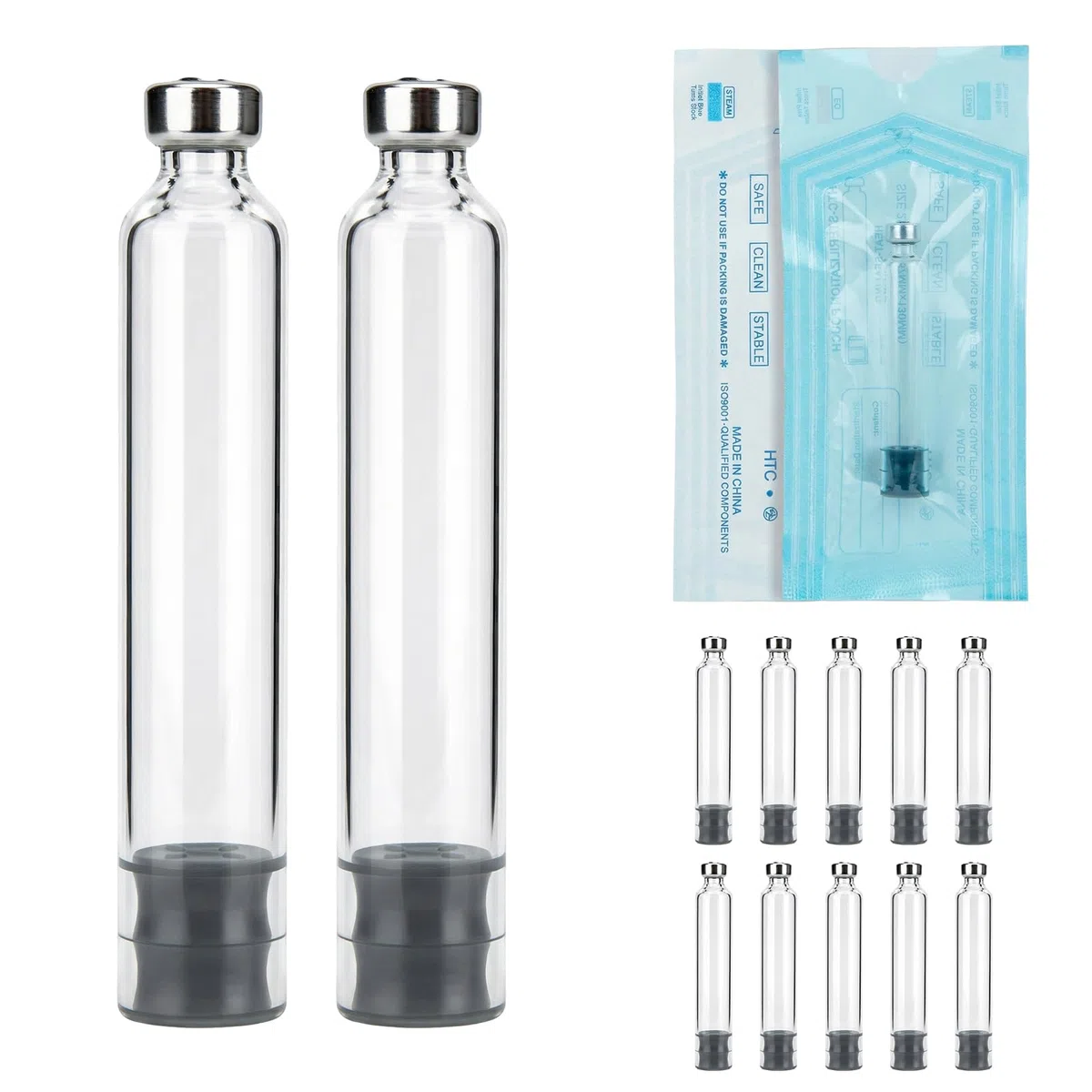 SUNMON 3ml Pen Kartuschen Leer 10 Stück, Steril & Einzeln Verpackt, Medizinische Borosilikatglas Ampullen mit Gummistopfen & Aluminiumkappe, Lange Verschlusskappe 11mm für Pen-Injektor
