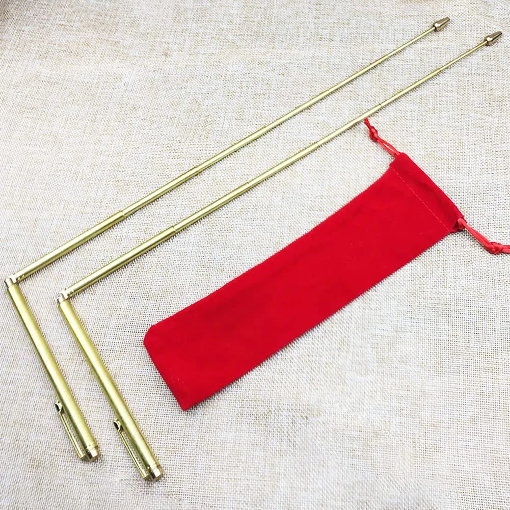 Faderr Dowsing Rods, Energieheilung Messing Detect Gold Tool Dowsing Rod Set mit Pendelanhänger, einziehbare Tauchende L Stangen Wasserdetektor Messinstrumente