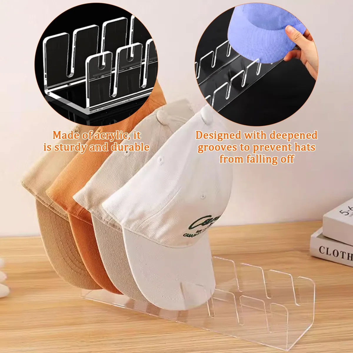 3 Stück Cap Halte Acryl Cap Halterung Kappen Organizer Desktop Cap Halterung Fasst 21 Baseballkappen Keine Installation Transparente für Schlafzimmer, KleiderschräNke