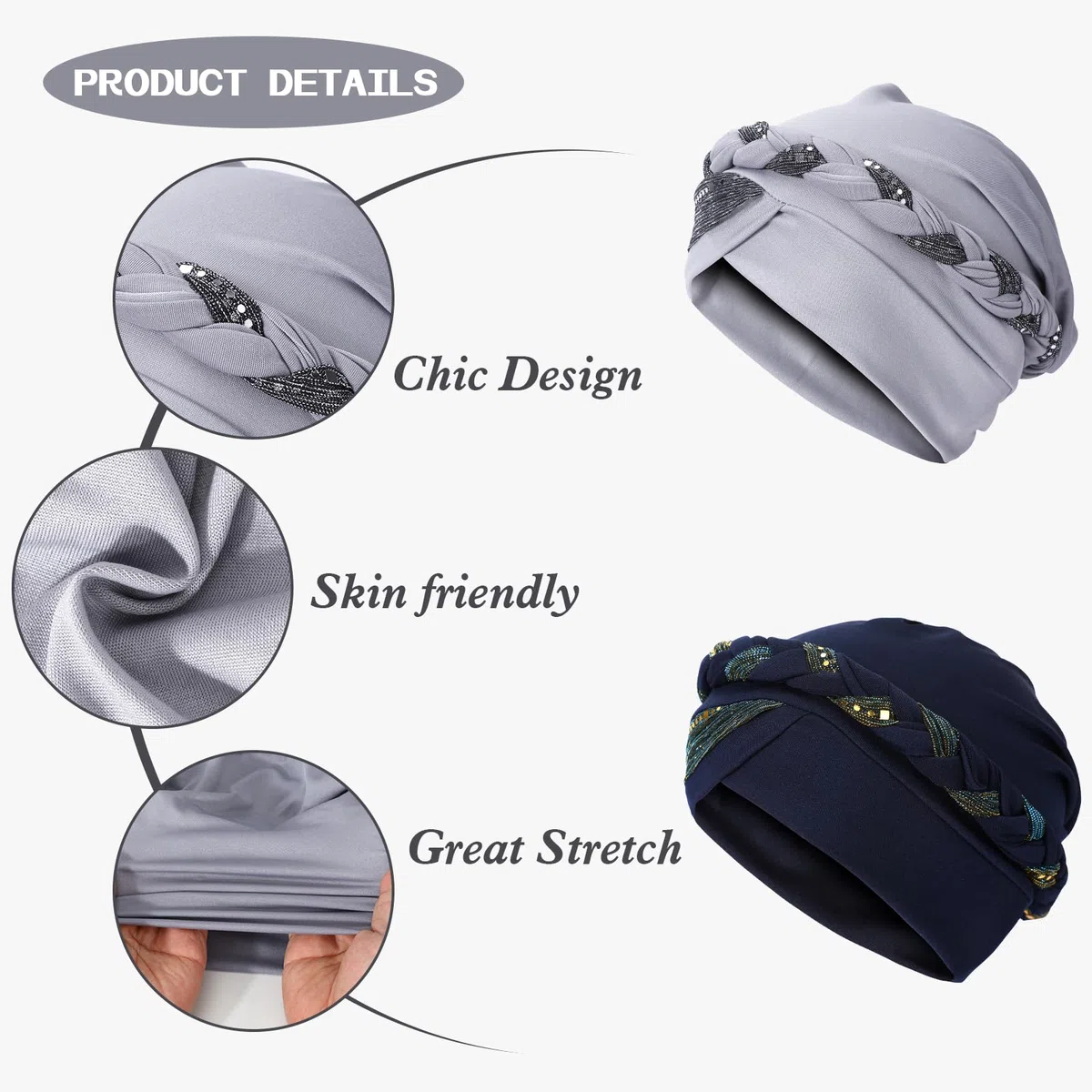 XEPST 2 Stück Chemo Turban für Damen, Kopfbedeckung Beanie Mütze Sonnenschutz Kopf Damen Krebs Patienten Haarausfall Schlafhaube für Frauen