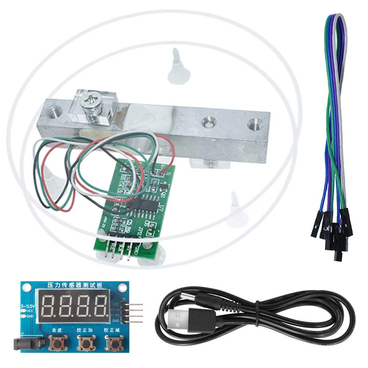 HX711 Gewichtssensor Modul Kit Digitales Wägezellen Gewichtssensor A/D Modul 5 kg Tragbare elektronische Küchenwaage für Arduino mit 3.5 mm x 1.35 mm Stromkabel, Waagenanzeigemodul