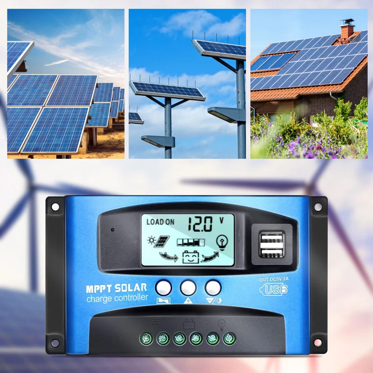 30A MPPT Solarladeregler,12V/24V Solar Charge Controller ,Autofokus Tracking,Solarpanel Regler mit LCD Display,Dual USB port