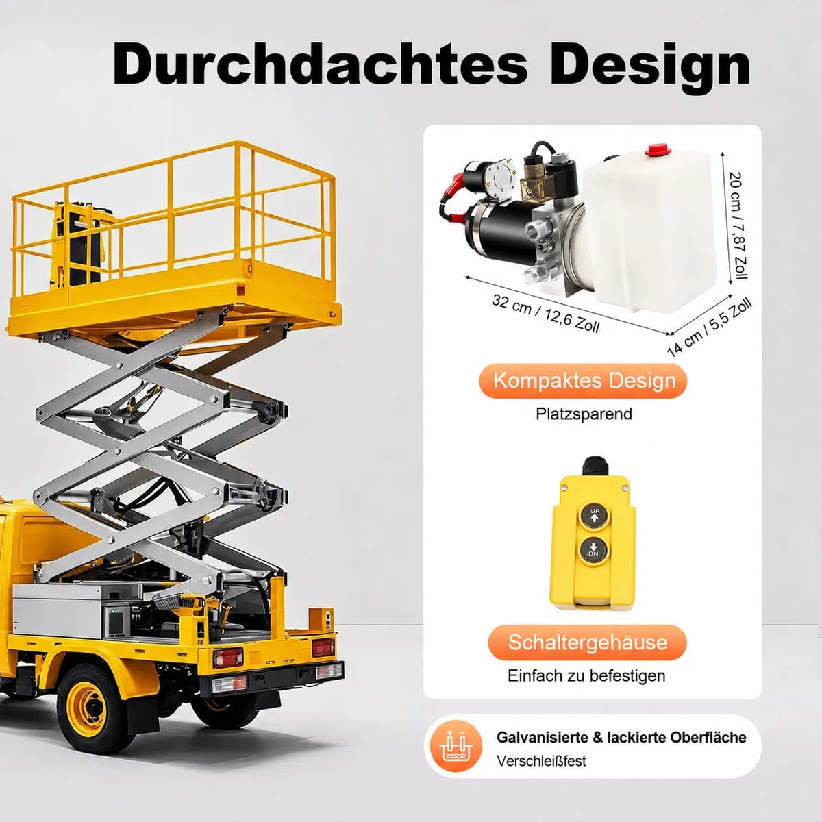 Hydraulikpumpe 12V 800W für Kippanhänger, Einfachwirkend mit Fernbedienung