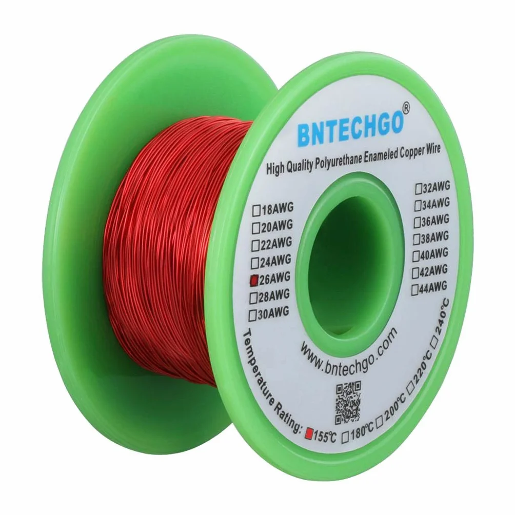 BNTECHGO 26 AWG Magnet Wire - Enameled Copper Wire - Enameled Magnet Winding Wire - 4 oz - 0.0157" Diameter 1 Spool Coil Red Temperature Rating 155℃ Widely Used for Transformers Inductors
