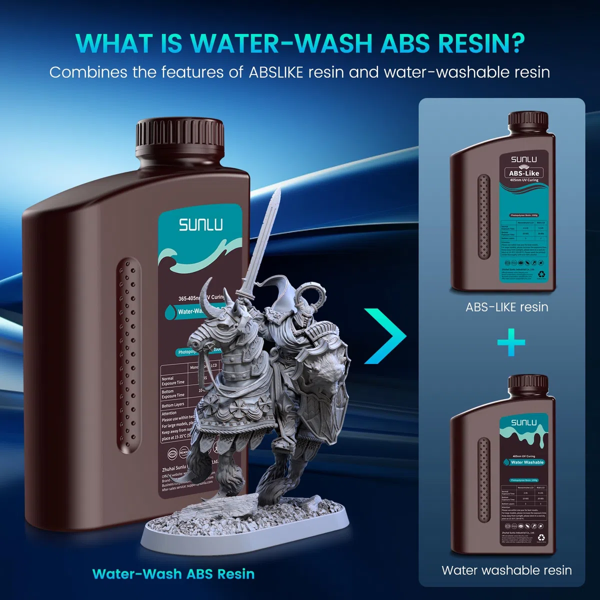 SUNLU ABS Like Resin Water Washable Resin Dunkelgrau, Einfache Nachbearbeitung Water Wash ABS Wie Harz, Höhere Festigkeit und Zähigkeit 405 nm UV-härtendes Harz für Harz 3D Drucker, Dunkelgrau 1000g