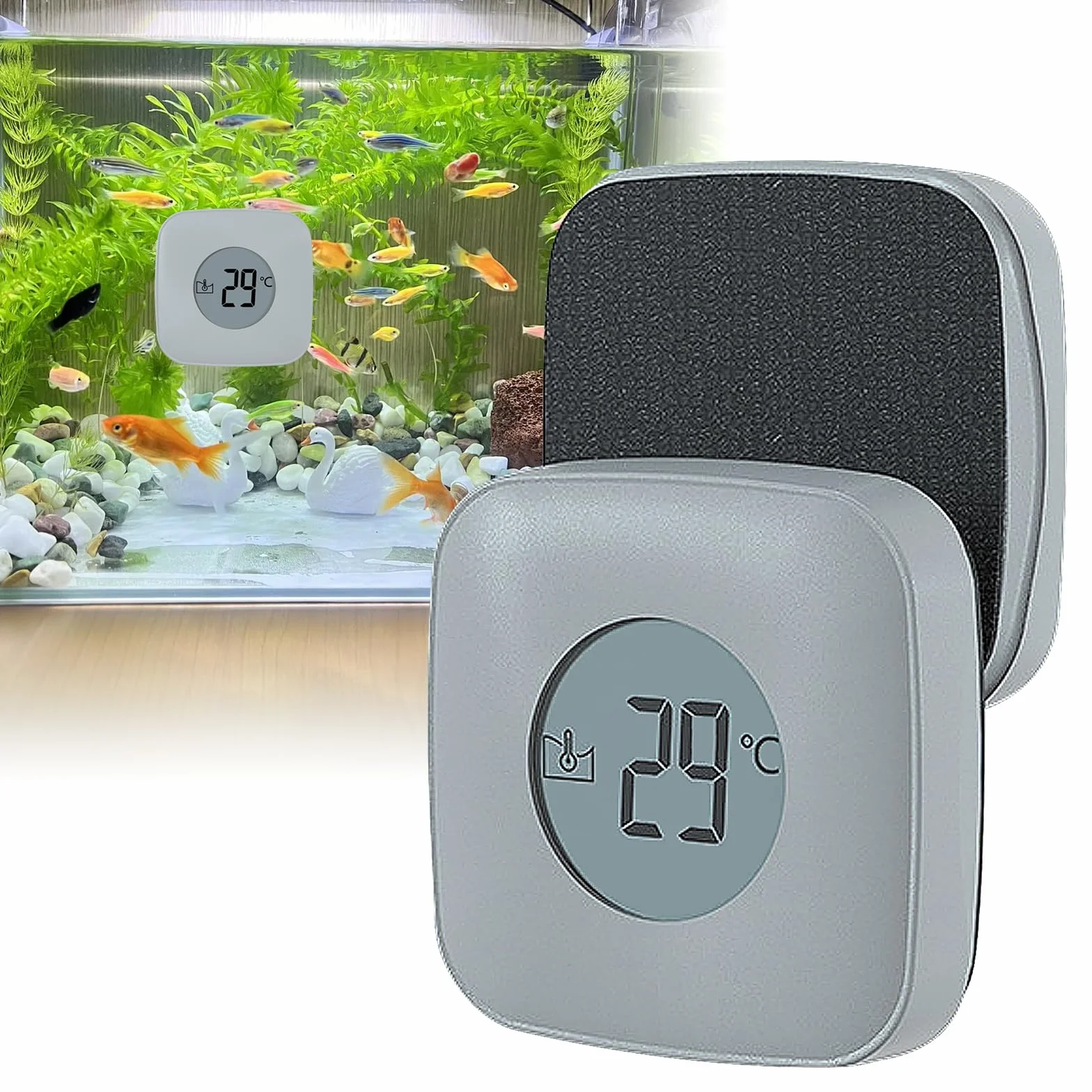 Aquarium Magnetbürste - Aquarium Scheibenreiniger Magnet mit Temperaturanzeige, Aquariums Magnetic Brush, Aquariums Glasreiniger für Algenentfernung Fischglasbecken Aquarienreinigung
