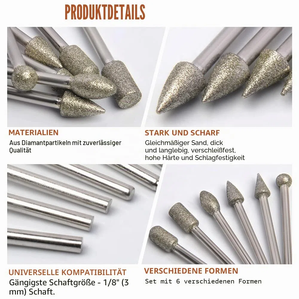 20 Stück Diamant Fräser Set,Diamant Frässtifte Schleifstifte Kompatibel mit Dremel Rotary Tool Zubehör mit 1/8" Schaft Passform für Stein Glas Keramik Schnitzen,Schleifen,Polieren,Gravieren,Bohren