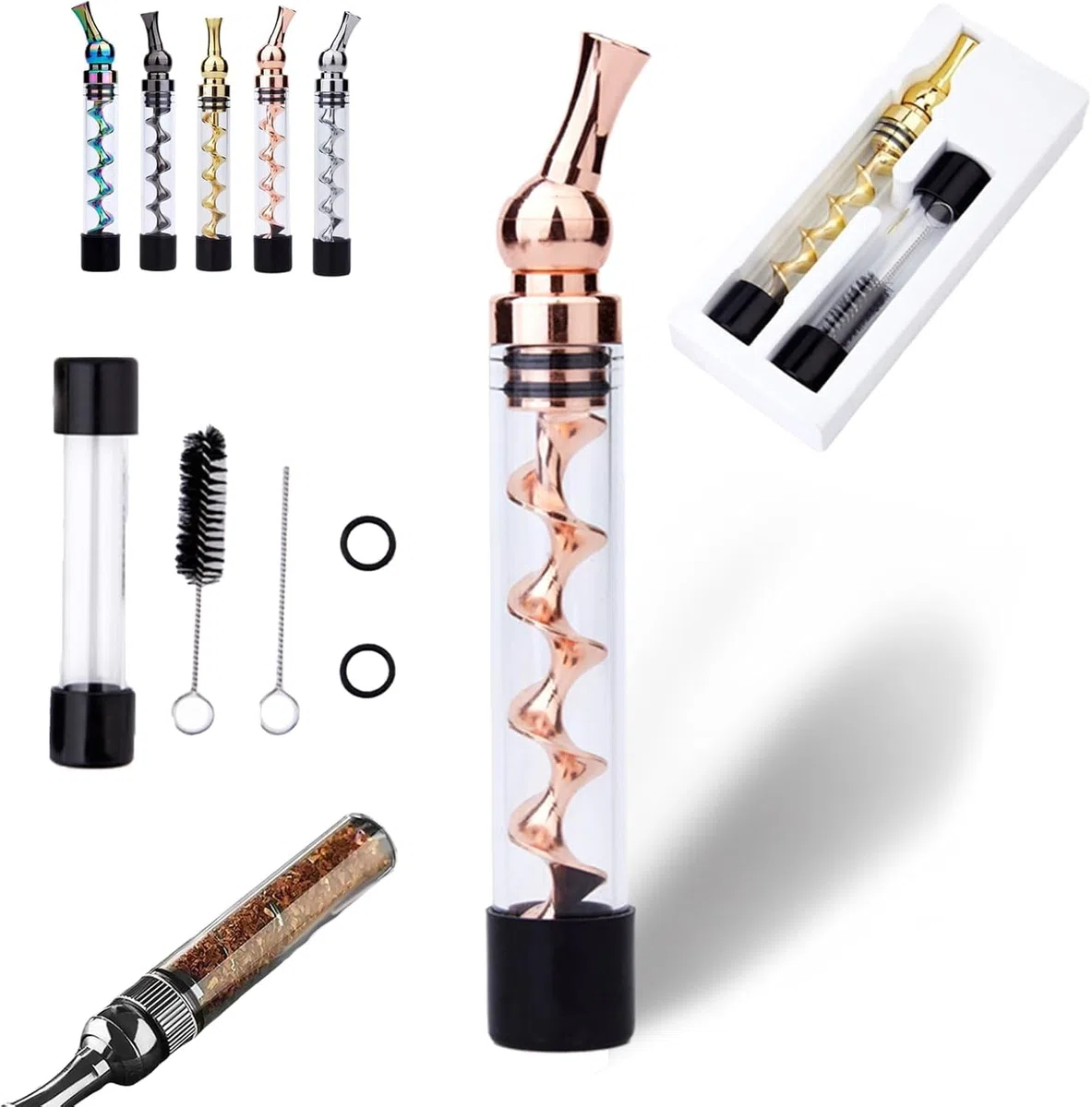 Tragbare, leicht zu reinigende, gedrehte Glasstumpfpfeife, Glas Twisty Blunt mit Schwenkkopf, eingebautem Mahlwerk, Twisty Glass Blunt Pipe mit verstellbarer Kammer, Twisty Glass Blunt Glaspfeife