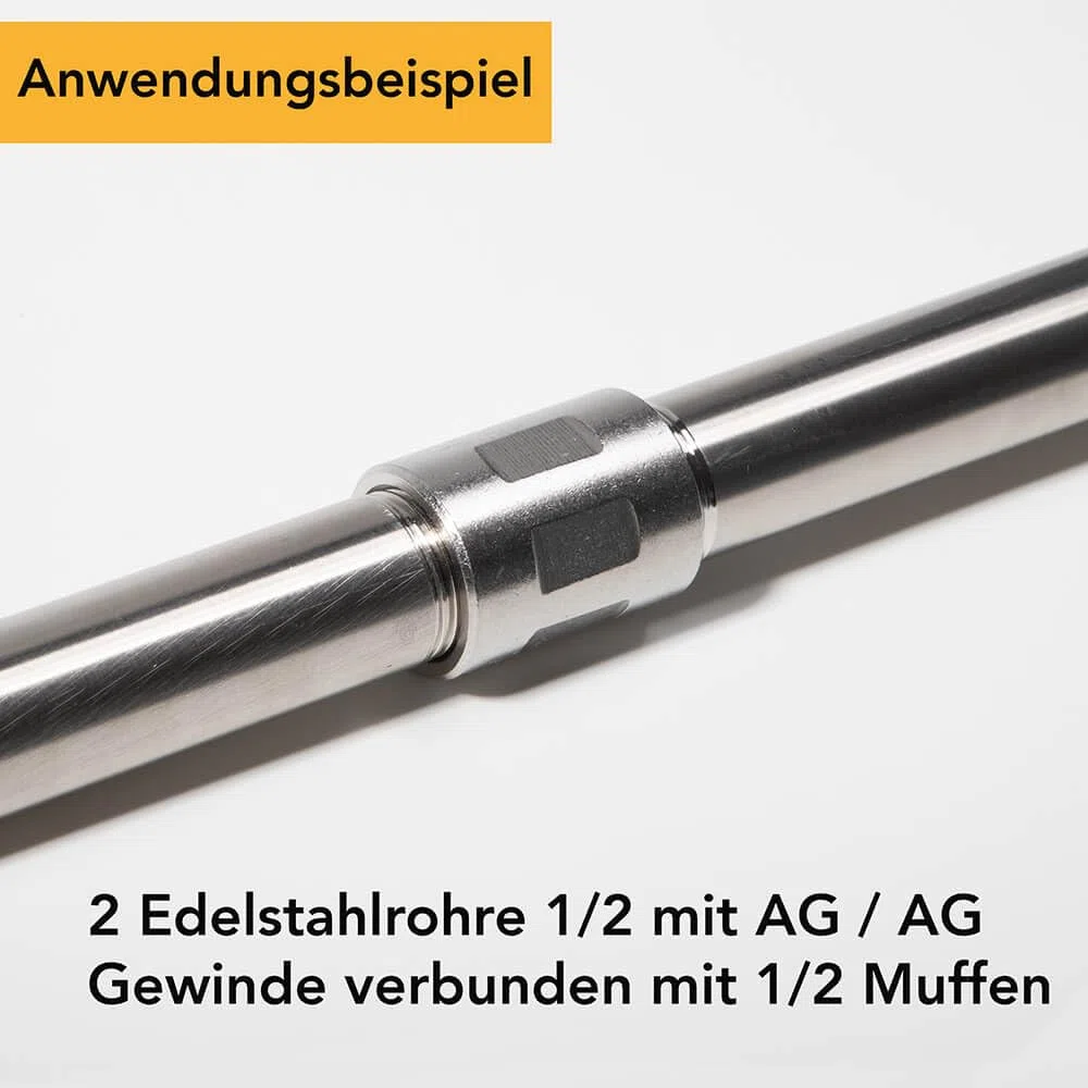 Edelstahlrohr 1/2 Zoll | Gewinde: AG/AG - 100 CM | Gewinderohr Wasserrohr Rohrnippel Gewindefitting Rohrdoppelnippel V2A