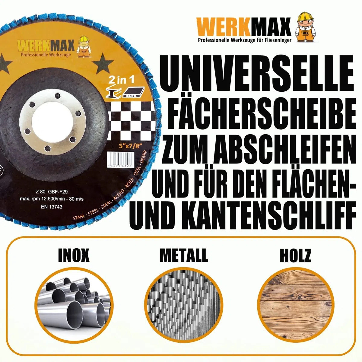 WFS Fächerscheiben 125 mm | 10 Schleifscheiben Korn 60 | Metall Lamellenscheibe