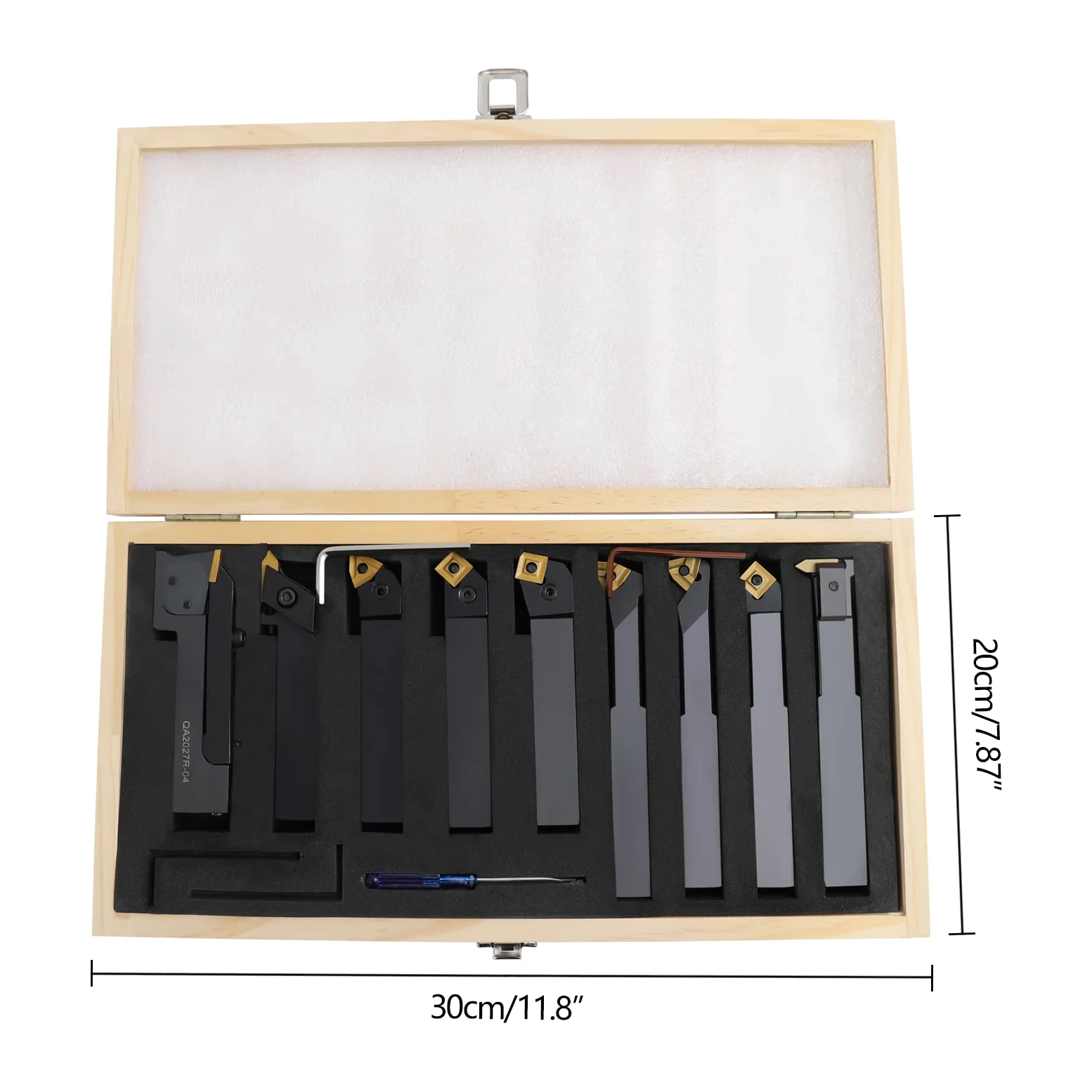 9 Tlg Drehstahl, 2CM Satz Drehmeißel Klemmhalter Wendeplatten Hartmetall Drehmeißel-Set Drehstähle Abstechmeißel Drechselwerkzeuge mit Tragbarem Koffer für Drehbänke Stahl Stahlguss