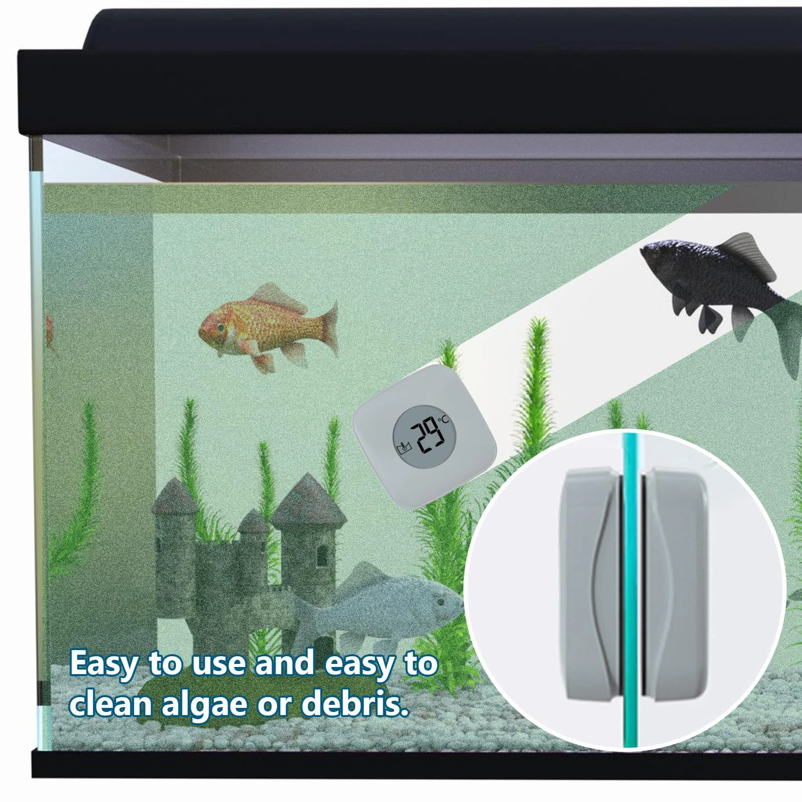 Aquarium Magnetbürste - Aquarium Scheibenreiniger Magnet mit Temperaturanzeige, Aquariums Magnetic Brush, Aquariums Glasreiniger für Algenentfernung Fischglasbecken Aquarienreinigung