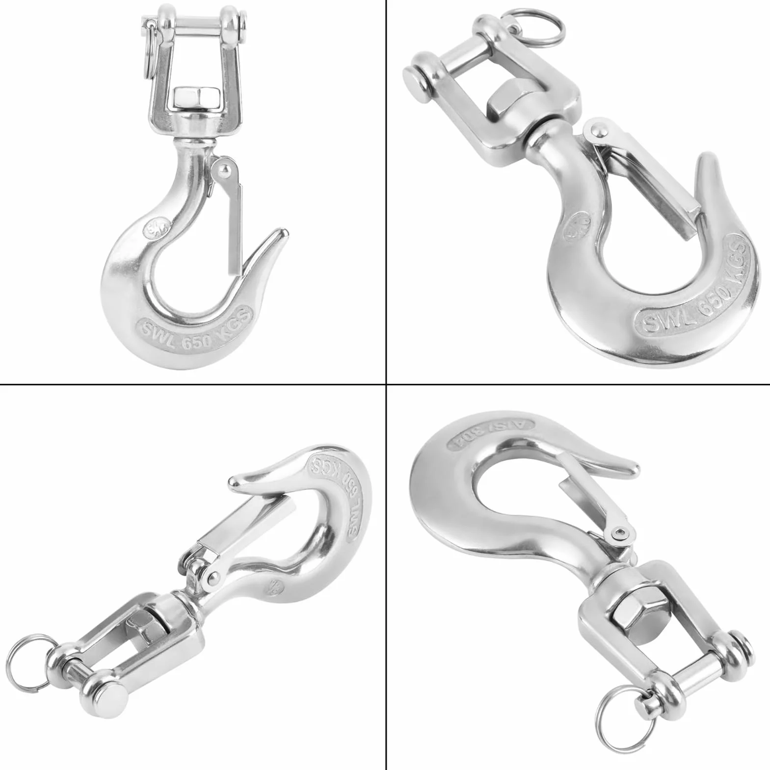 Kran Kettenhaken Lasthaken,Edelstahl34 Drehbarer Hebehaken aus Stahl 65 Kg/1 Kg Drehbarer Hebehaken aus mit Riegel-Rigging-Zubehör für Seilwinde Kran Forstketten(65kg)