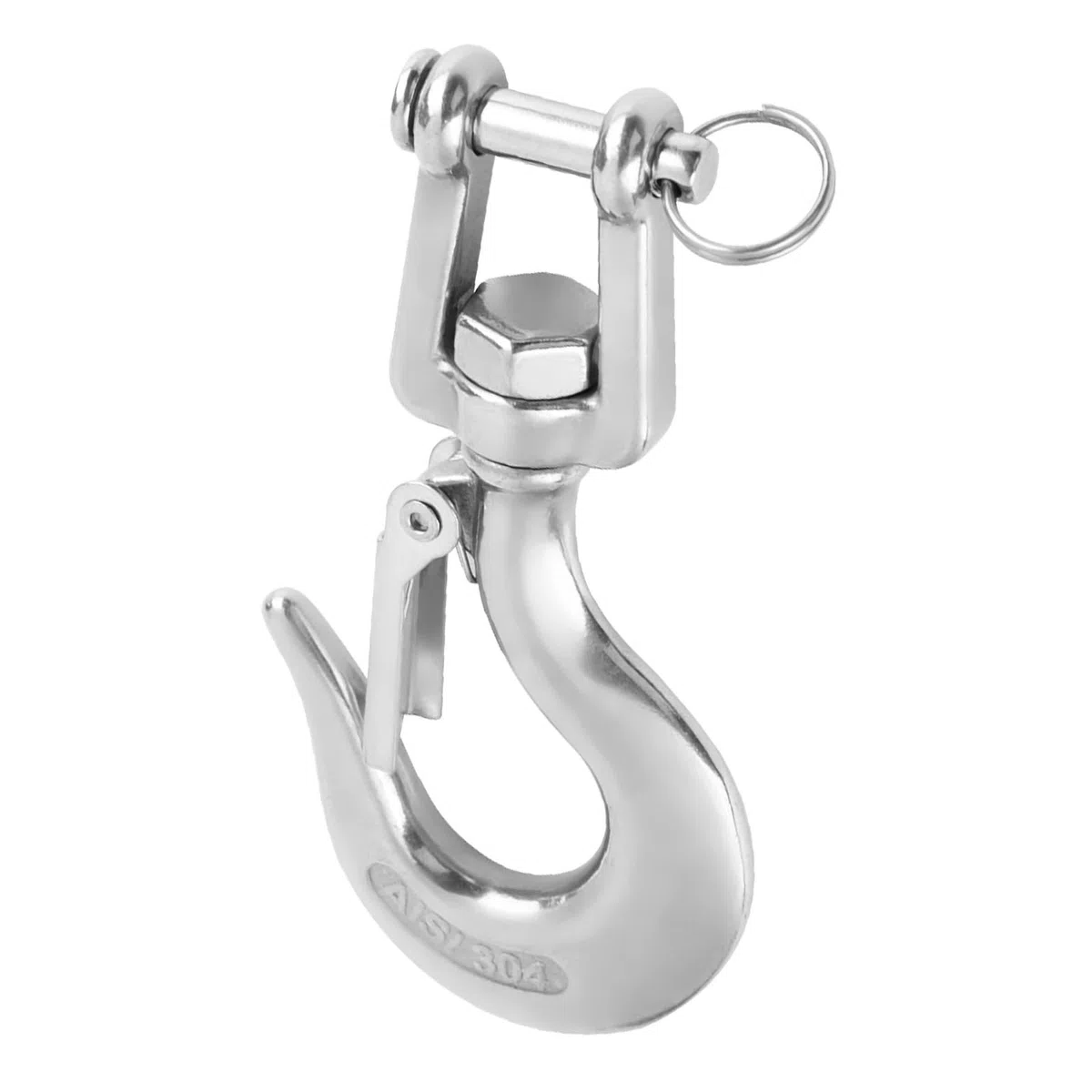 Kran Kettenhaken Lasthaken,Edelstahl34 Drehbarer Hebehaken aus Stahl 65 Kg/1 Kg Drehbarer Hebehaken aus mit Riegel-Rigging-Zubehör für Seilwinde Kran Forstketten(65kg)