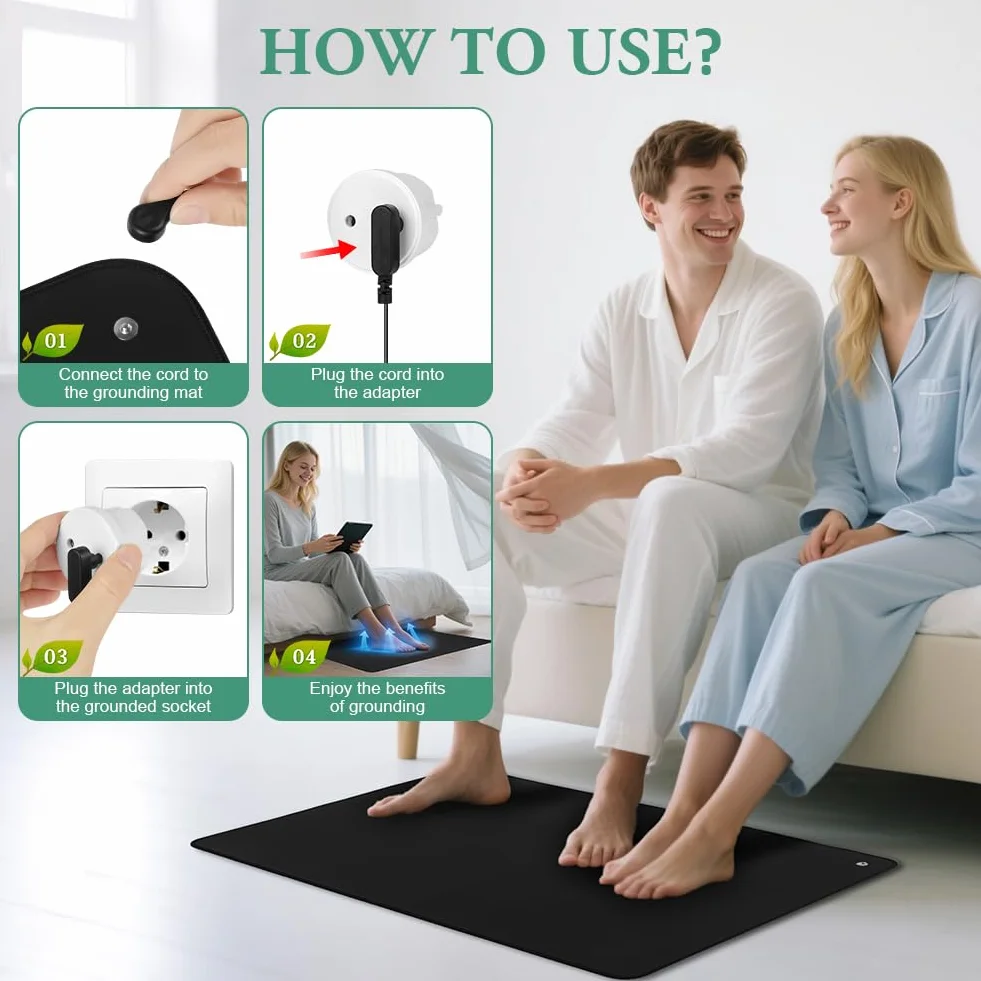 Erdungsmatte für Bett, ESD Matte für Wohlbefinden, Topraklama Matı, Grounding Mat Earthing für Besseren Schlaf, Stressabbau, Antistatik Matte Kann Als Mauspad Oder Yogamatte(40 * 60cm)
