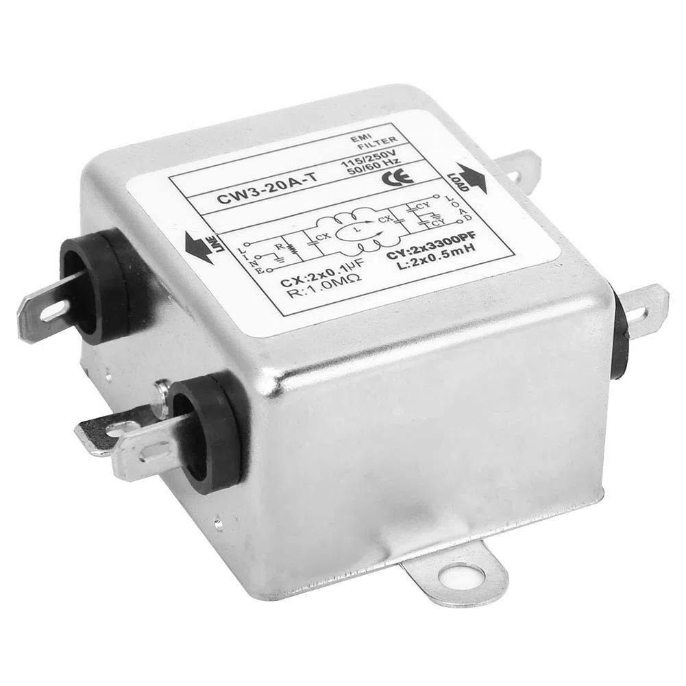 Netzfilter 230V, CW3-20A-T, Netzfilter Einphasenfilter, EMI-Leistungsfilter, 115V / 250V 20A 50 / 60Hz, Elektromagnetische Interferenzfilter