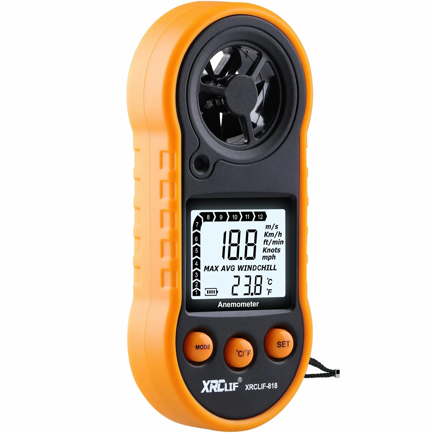 Digitales Anemometer Handheld, Windgeschwindigkeitsmesser Windmesser Luftstromgeschwindigkeitsmesser zur Messung von Windkälte Temperatur Geschwindigkeit, Windmesser Thermometer Messgerät für Schießen