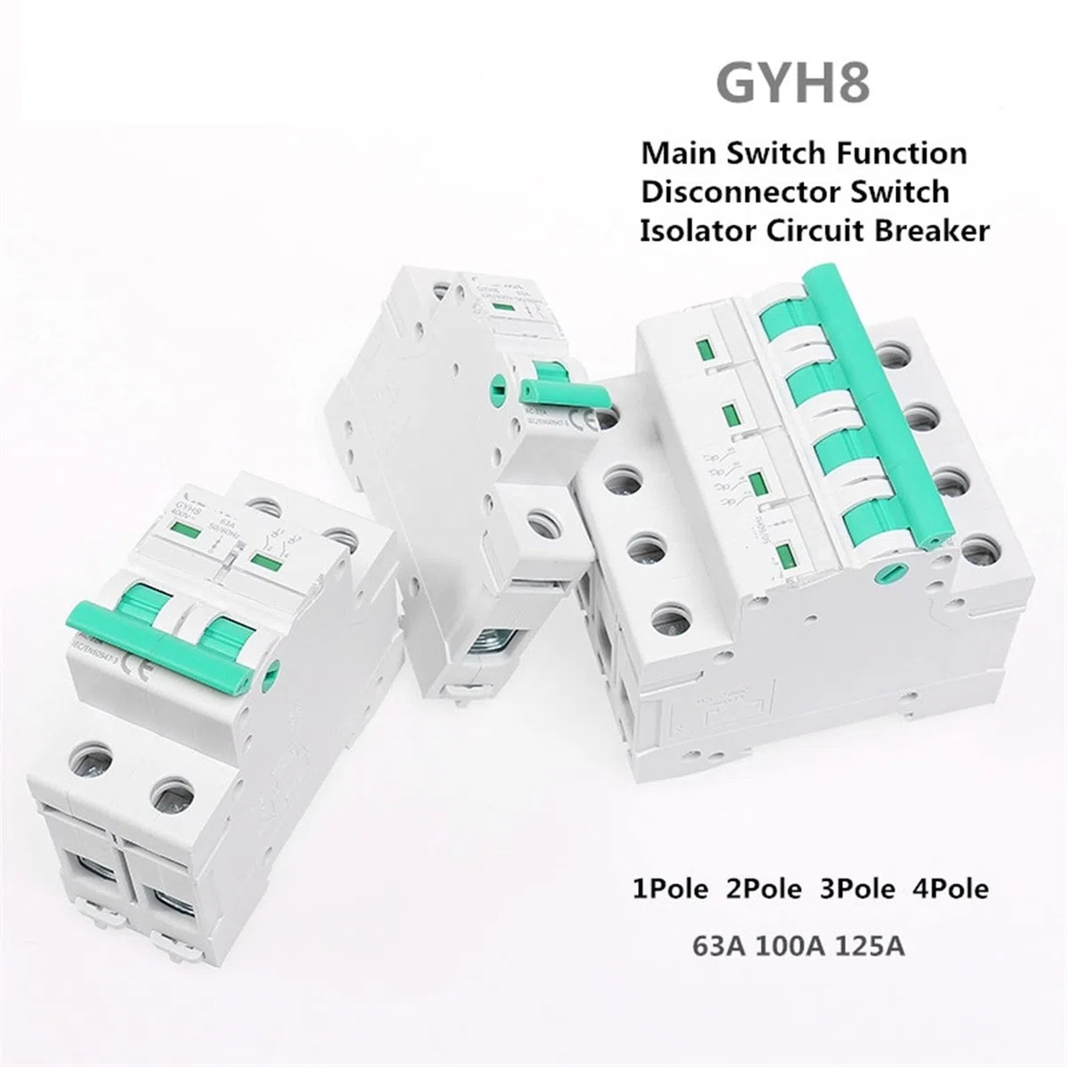 GYH8 Rail 4 Pole Trennschalter 400V Hauptschalter 63A 100A 125A Trennschalter 1St Leistungsschalter (Color : 63a, Size : 4Pole)