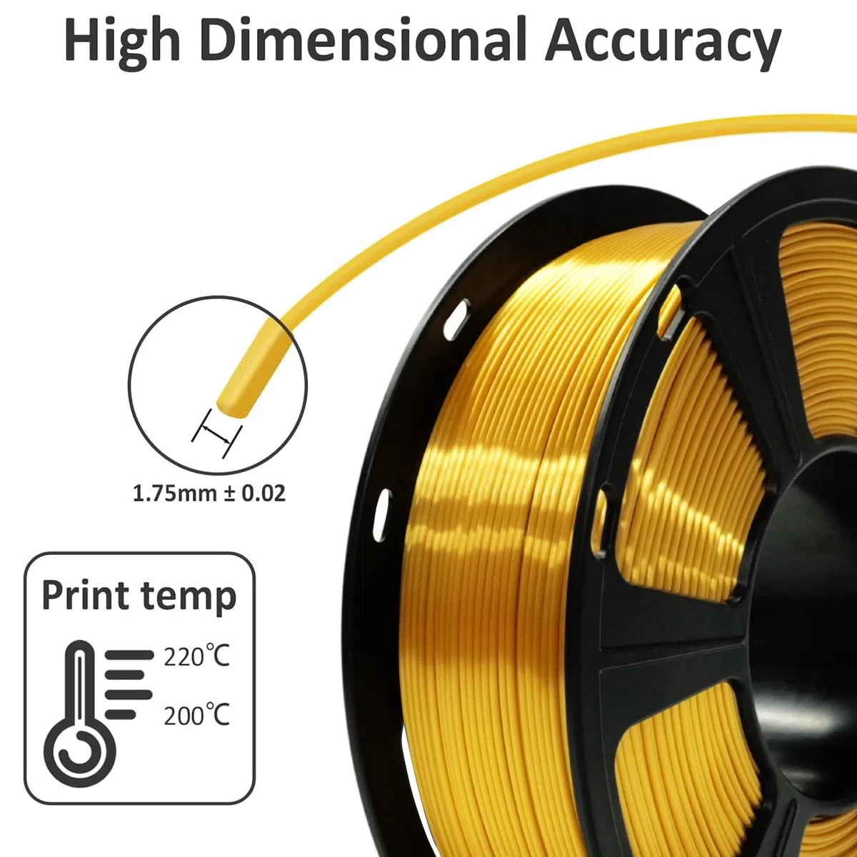 GIANTARM PLA Silk Filament 1.75 mm, 3D Drucker Filament, PLA 1 kg Spule, Durchmessertoleranz bei +/-0.03 mm, Silk Golden