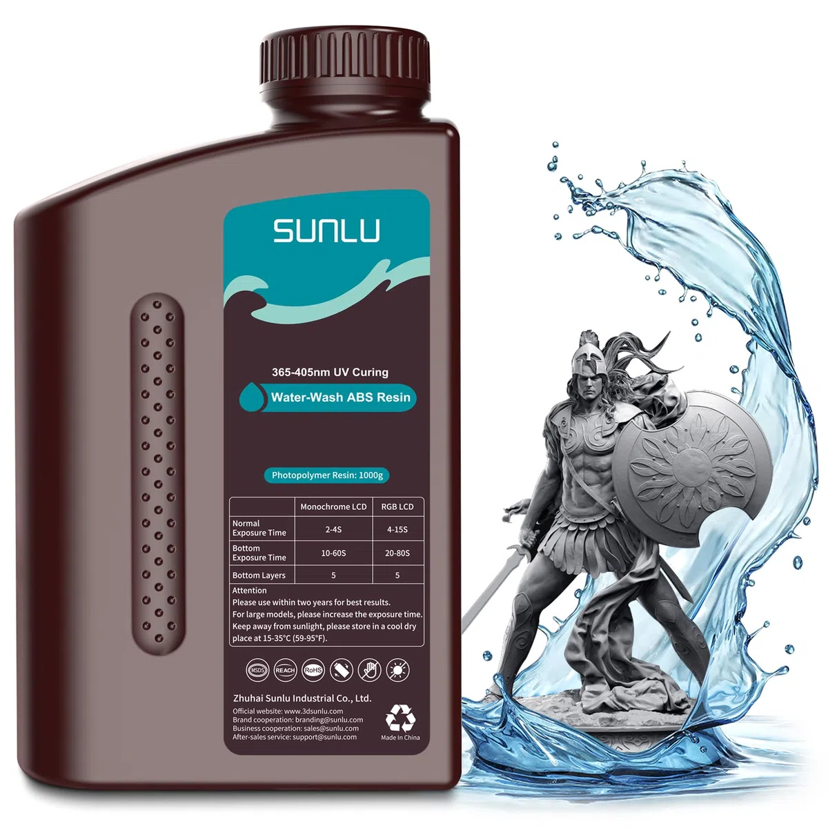 SUNLU ABS Like Resin Water Washable Resin Dunkelgrau, Einfache Nachbearbeitung Water Wash ABS Wie Harz, Höhere Festigkeit und Zähigkeit 405 nm UV-härtendes Harz für Harz 3D Drucker, Dunkelgrau 1000g