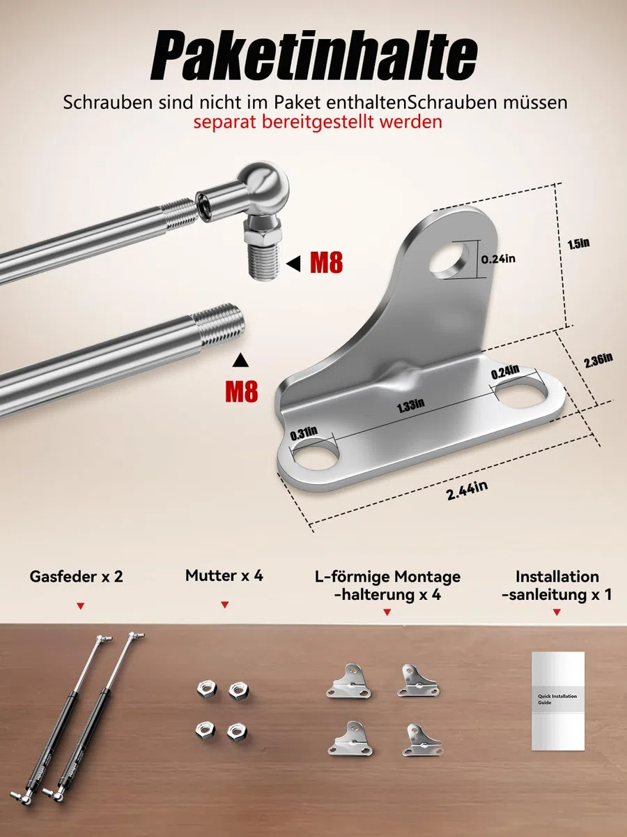 Vepagoo 380 mm, 356 N / 40kg Gasfeder, universell einstellbare Hubstützfeder mit Montageset für Ottomane-Bett, schwere Klappe, Bodenluke und andere kundenspezifische Schwerlastprojekte, 2 Stück