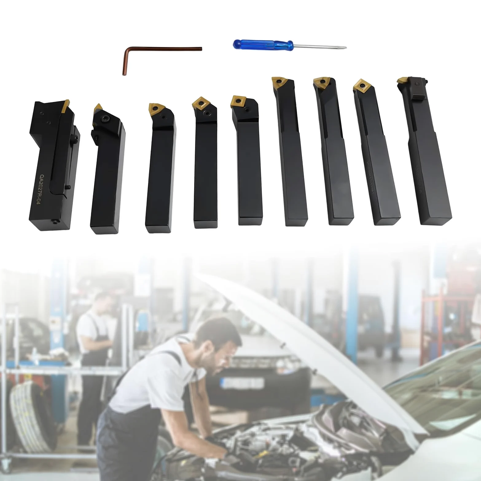 9 Tlg Drehstahl Satz 20mm Sinterkarbid mit Wendeplatten Drehmeißel-Set Drehstähle Abstechmeißel Geeignet für Drehbänke Stahl/Stahlguss