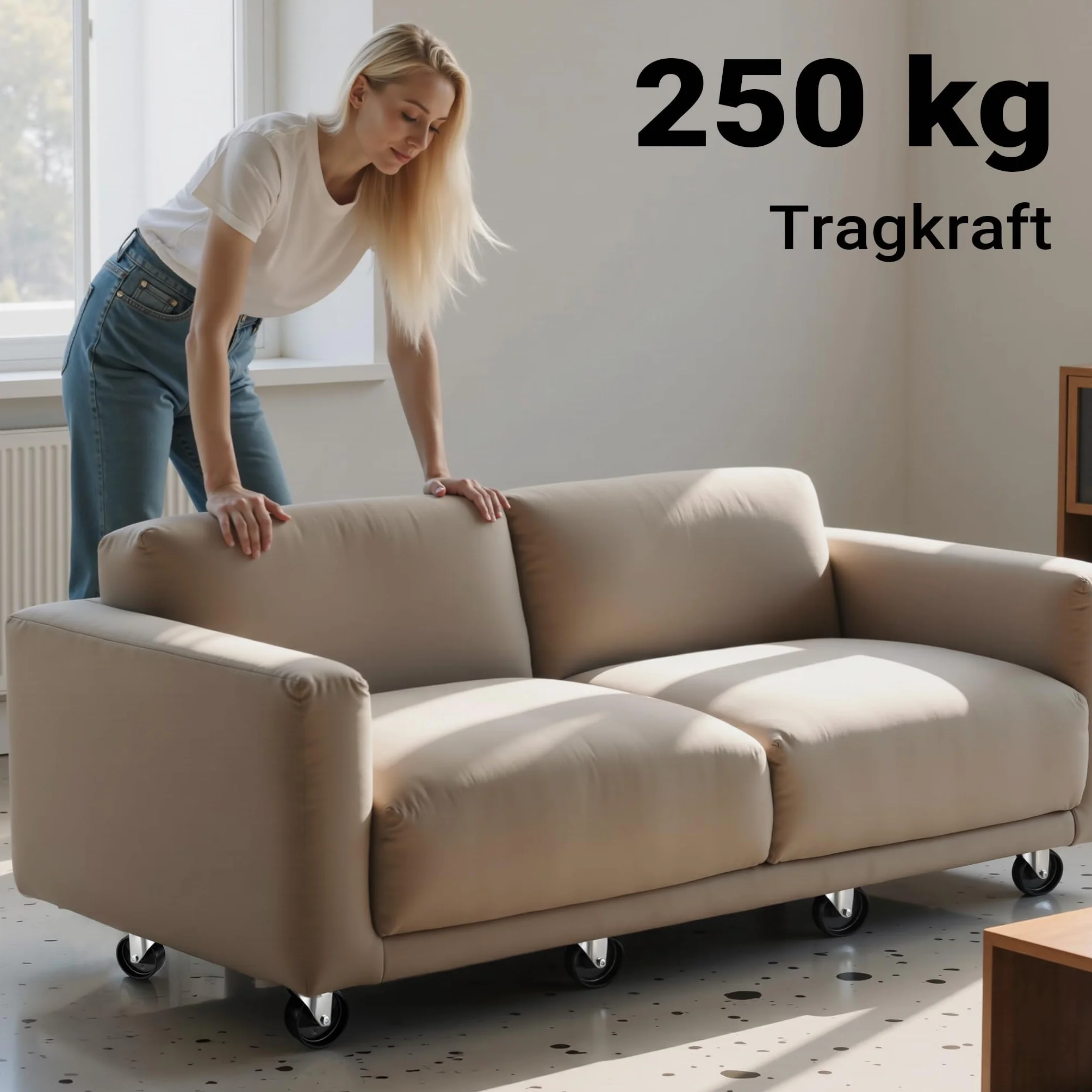 Wiltec 2X Transportroller 380 x 380 x 119 mm mit 250 kg Traglast je Möbelroller, Rollbrett aus Holz mit 4 Lenkrollen