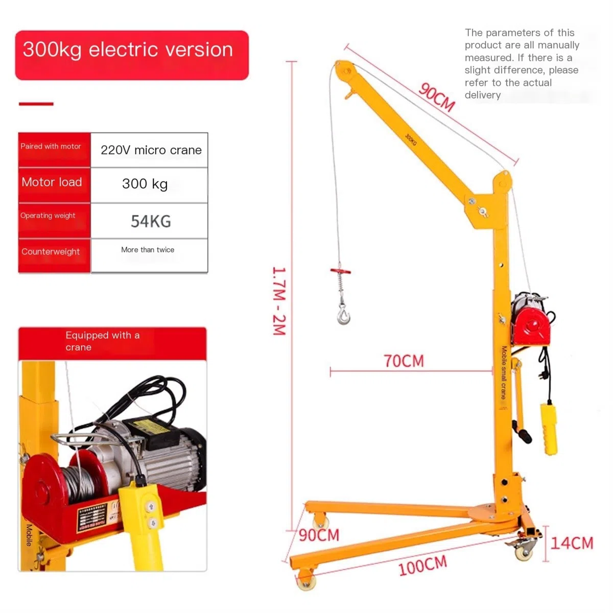 DOLUNTO Mobile tragbare faltbare Kräne, Handkurbel-Kleinkrane, Hebemaschinen for den Haushalt (Farbe : Electric 300kg 24v)