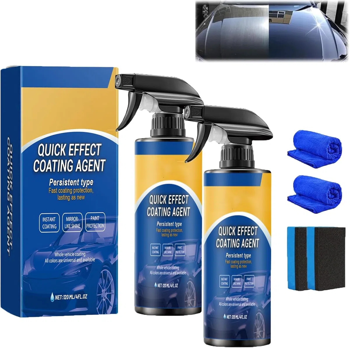 Advanced Car Quick-Acting Coating Agent Spray, 3 in 1 High Protection Quick Car Coating Spray, Multi-Functional Coating Renewal Agent for Cars, Restore Car Shine and Long-Lasting Protection (2Pcs)