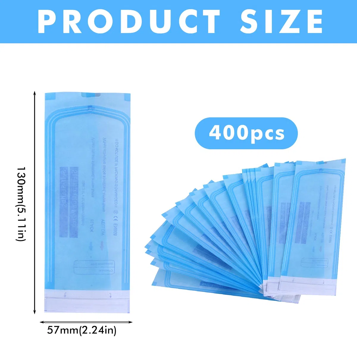 400 Stück Selbstsiegelnder Sterilisationsbeutel: 57mm*130mm Einweg Sterilisationsbeutel, Zahnarzt Sterilisationsbeutel, Sterilisationsbeutel Tüten, Selbstdichtende Sterilisationsbeutel