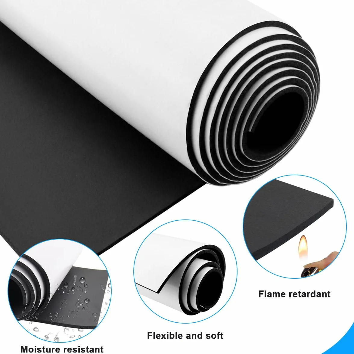 Neopren Schaumstoffplatte Selbstklebende, 300mm(B) x6mm(D) x1.5m(L) Multifunktions Schaumstoff Selbstklebend, Schaumstoffrolle schalldämmung Rutschfest Isolierung Stoßdämpfung, Schwarz