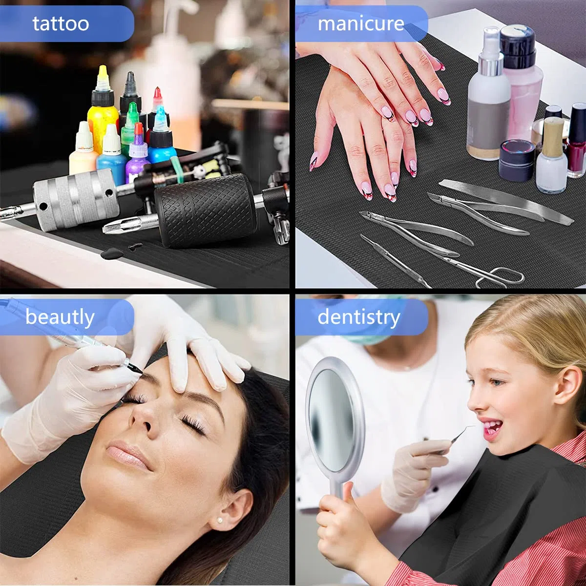 125 Stück Tattoo Lätzchen,Einweg Dental Lätzchen 33 x 45cm Tisch Matten Wasserdichte Patienten Lätzchen Tattoo tisch Lätzchen für Zahnklinik, Tattoo-Piercing(Weiß)