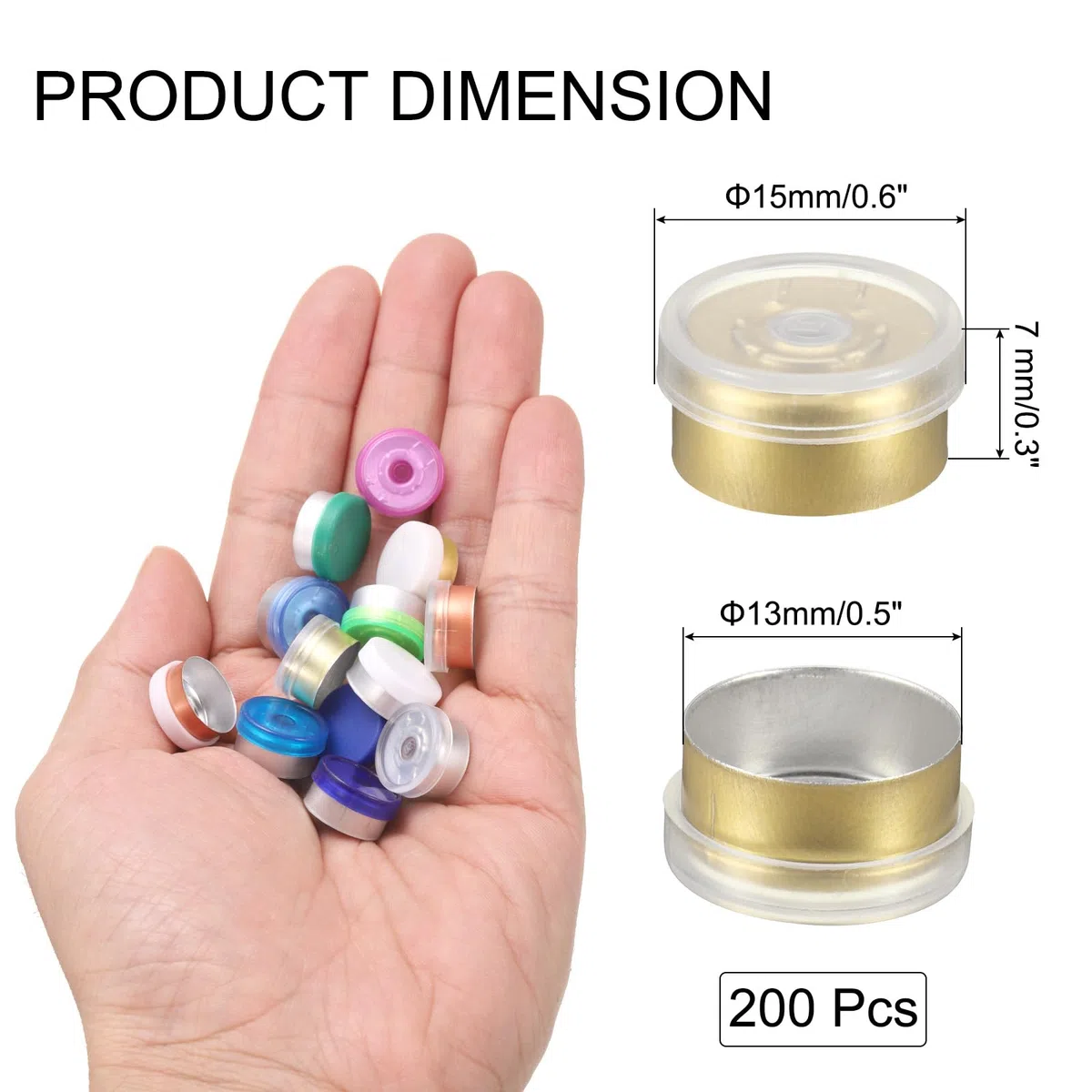 QUARKZMAN 13mm Flip Off Kappen, 200 Stück Burr-Free Flip Off Top Kappen Dichtungen Flip Off Aluminium Kunststoff Vial Flip Off Dichtungen für Glas Vial Flaschen, Klar/Grün Gold