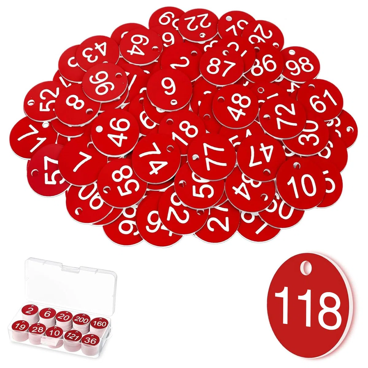 1-200 Kunststoff Nummernschilder Nummerierte Gravierte Nummernschilder Tischnummern gastronomie Bienenstock Etiketten ID Tags mit Loch, ohne Schlüsselringe (red)