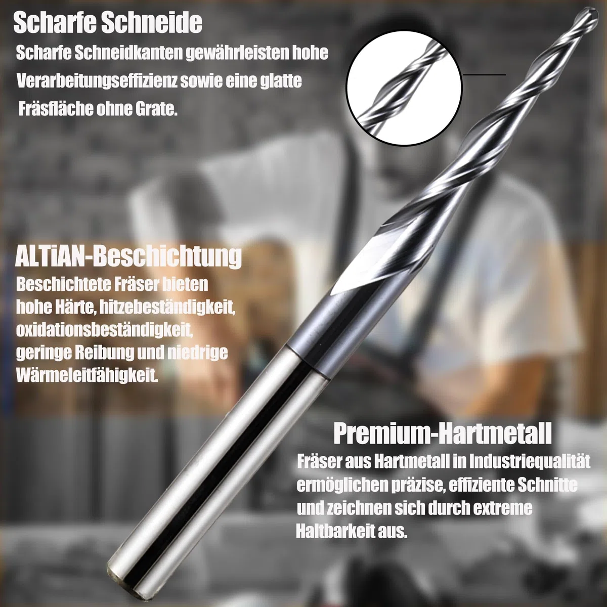 2 Stück 2 Flöten Kugelkopffräser mit Konischer Spitze CNC Gravierfräser R0,25mm 3,175mm (1/8") Schaft Vollhartmetallfräser für Oberfräse mit TiAlN Beschichtung für 2D und 3D Gravur