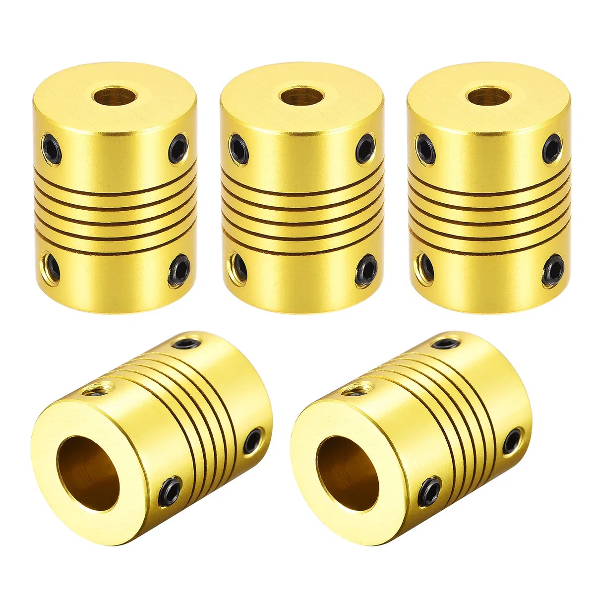 sourcing map 5Stk. 10mm bis 5mm Aluminiumlegierung Flexible Wellenkupplung L25xD20 Goldton