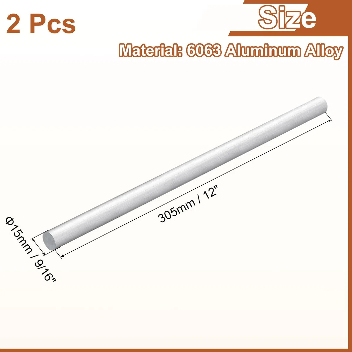 QUARKZMAN 2 Stück 9/16"(15mm) Durchmesser Runder Aluminiumstab 12"(305mm) Lang 6063 Aluminium Rundstab Massiv Drehbank Stangenmaterial Für Industrie Bau DIY Handwerk