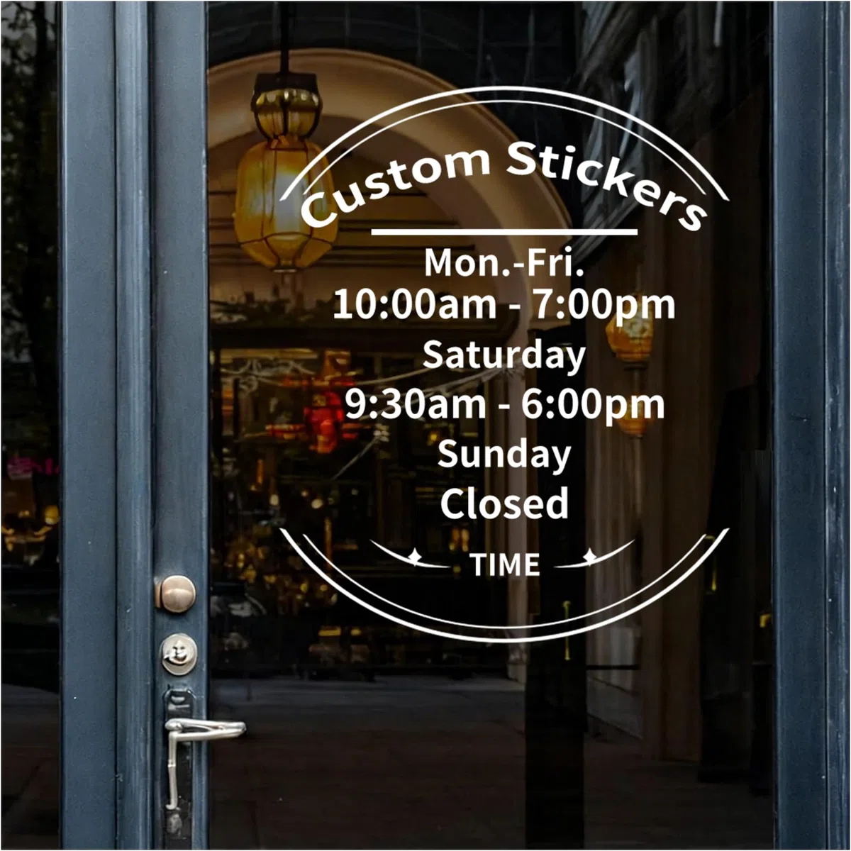 Personalisierte Öffnungszeiten Aufkleber für Schaufenster & Glastür, Vinyl Beschriftung, mit Firmenname, Kontakt & Text, für Laden, Büro, Café, Salon
