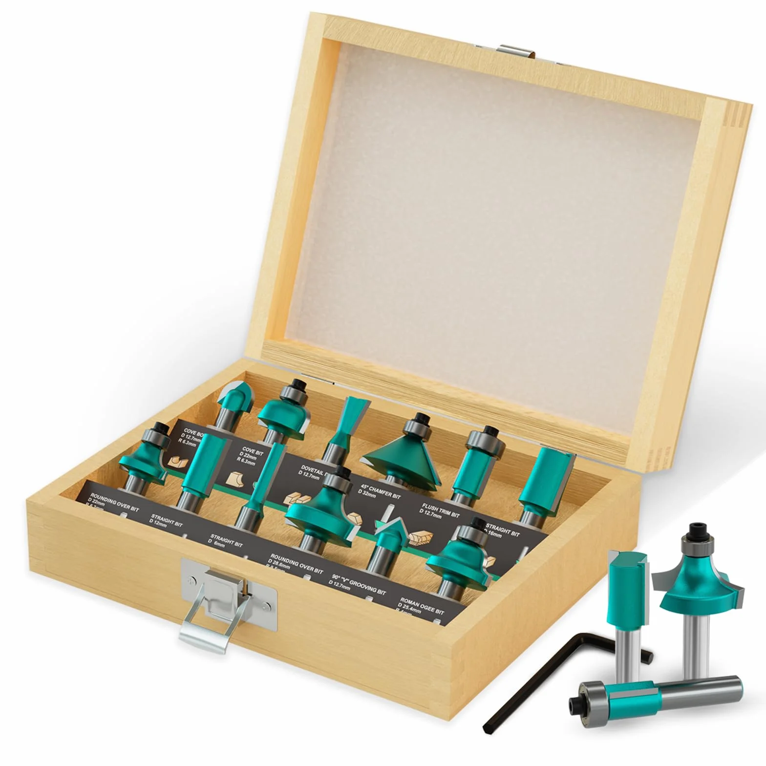 CSOOM 12-teiliges 8 mm Schaft professionelles Fräser-Set für Holzarbeiten, mit Hartmetall-Trimmern, Holzbearbeitungswerkzeug