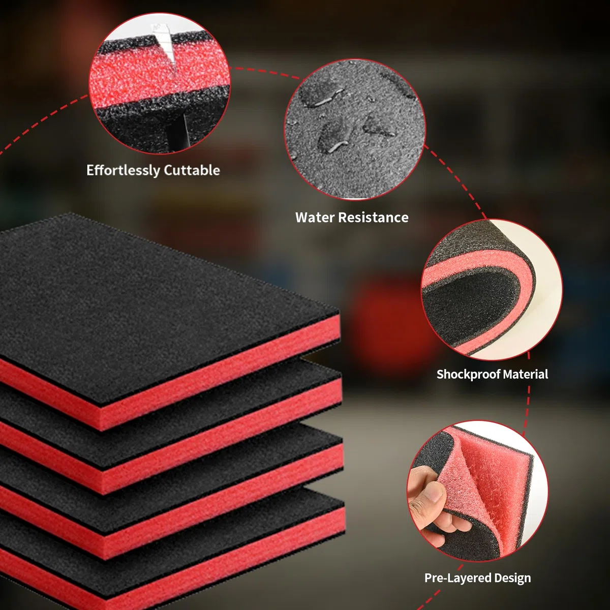 2 Stück Werkzeugkisten Schaumstoff-Set – Polyethylenschaumstoff mit Schaumstoffeinlage, Schneidbar und Abziehbar – Ideal als kofferschaumstoff (Schwarz/Rot, 40 x 33 x 5 cm)