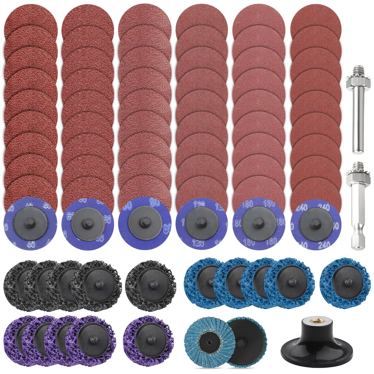 77 Stück Schleifscheiben Set 50mm Scheiben Schnellwechsel Reinigungsscheibe Set mit Metallstange Und Schnelles Wechseln der Palette für Metall Holz Stahl Schleifen Polieren
