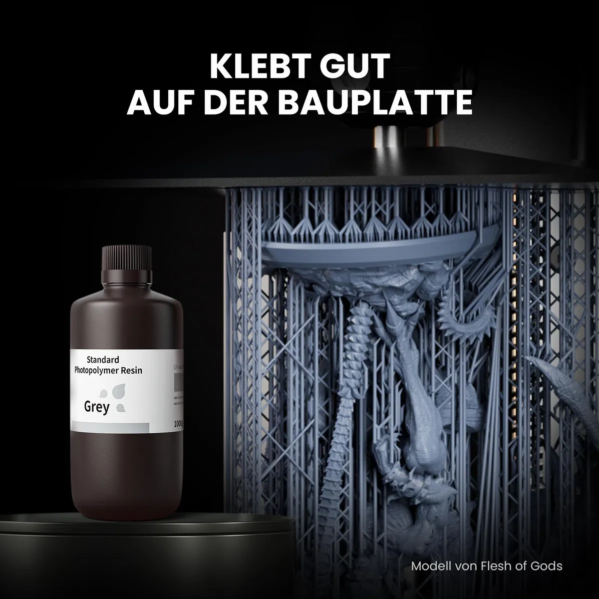 ELEGOO 3D Drucker Resin, UV 405nm Standard Resin mit Hohe Präzision und Schnelle UV-Härtung für MSLA/DLP/LCD 3D Drucker, Photopolymer-Kunstharz Flüssige 3D-Druckmaterialien, Grau 1000g