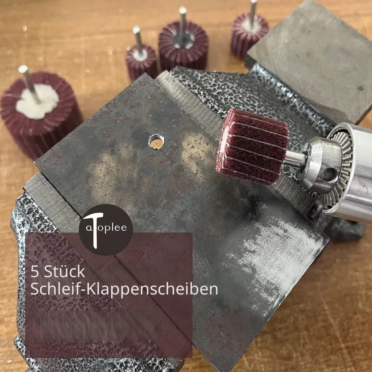 ATOPLEE 5 Stück montierte Zwischenblatt-Schleifscheiben, 240# montierte Fächerräder zum Entfernen von Rost und Schweißen, Grat, Schleifen und Veredeln