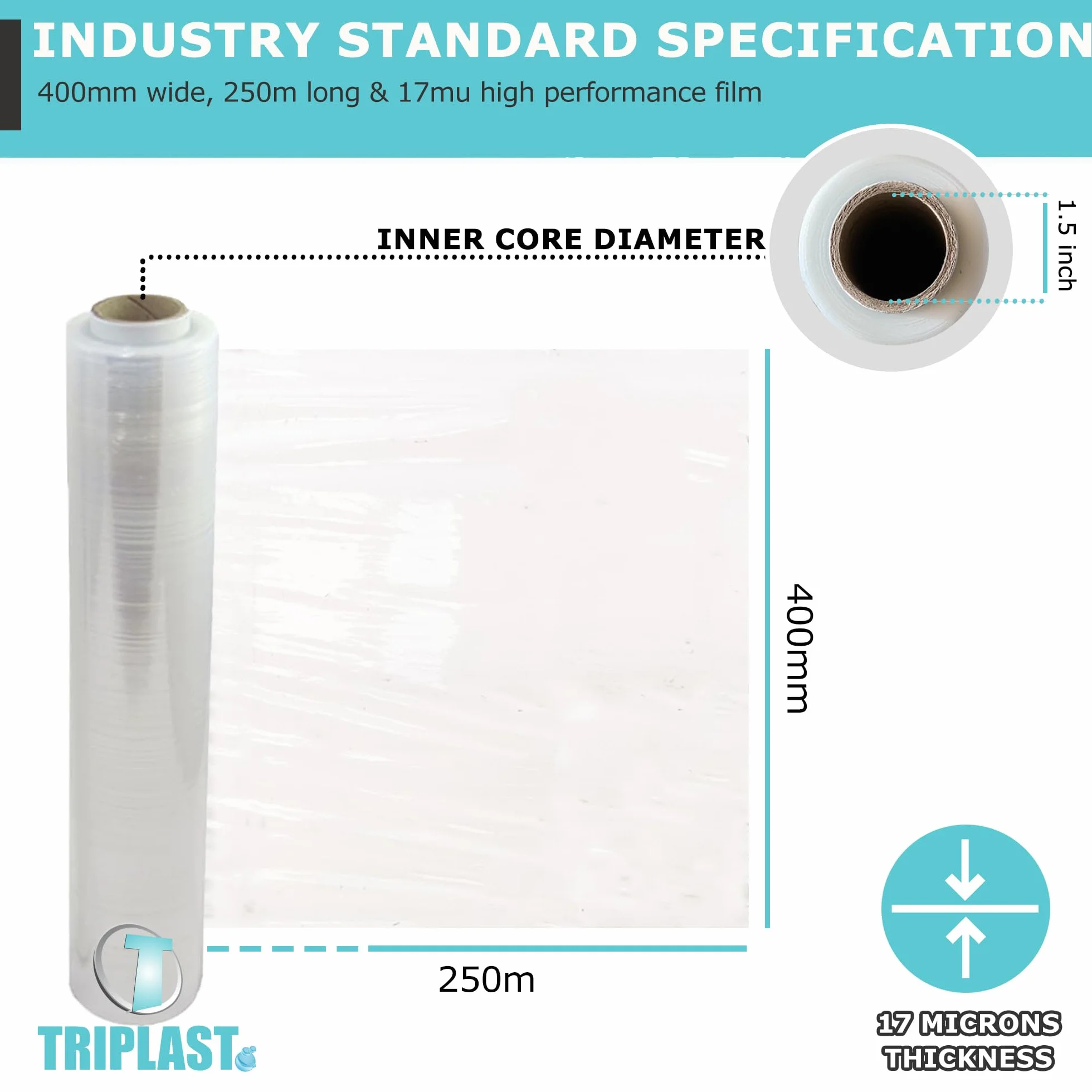 triplast 400 mm x 250 m Schrumpffolie für Paletten, transparent