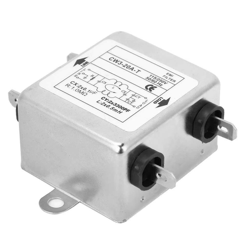 Netzfilter 230V, CW3-20A-T, Netzfilter Einphasenfilter, EMI-Leistungsfilter, 115V / 250V 20A 50 / 60Hz, Elektromagnetische Interferenzfilter