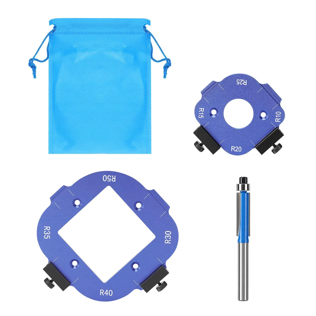 Frässchablone für Oberfräse, 2 Stück Radius Jig Router Schablone, Aluminiumlegierung Ecke Radius Schablone für Holzbearbeitung R10 R15 R20 R25 R30 R35 R40 R50 (Blau)